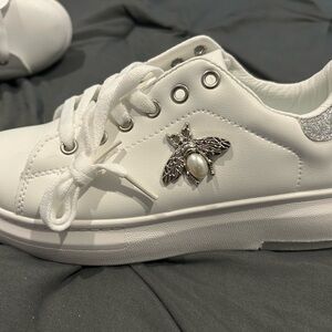 Kids White Sneakers with Bee Embellishment